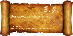 Benyovits Jolán névjegykártya